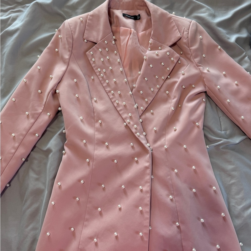 Boohoo Pink Pearl-Embellished Women's Blazer